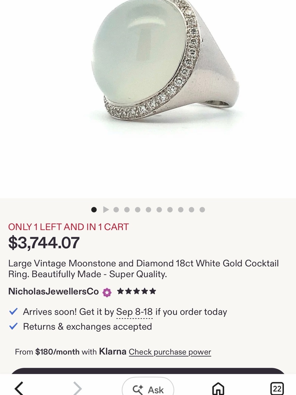 Vintage 18k white gold with jade